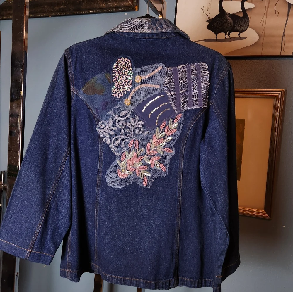 💎 DANIEL K Embellished Denim Jacket Sequins L 🎨 - Picture 6 of 8